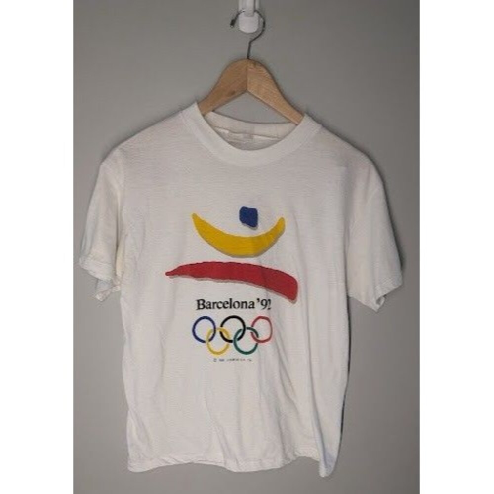 VTG Barcelona 92 Olympics T-Shirt Mens Small White Official Logo Summer Games